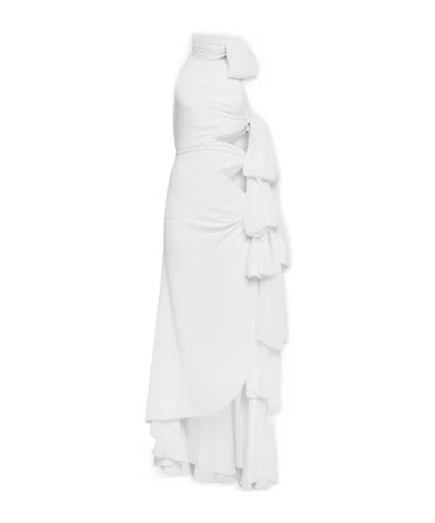 Alaïa Light Georgette Asymmetrical Bow Dress In White