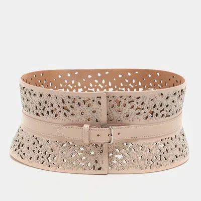 Pre-owned Alaïa Aigner Light Pink Laser Cut Leather Corset Belt 70cm