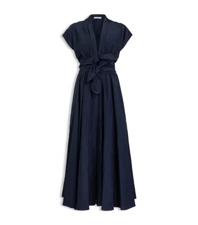 Alaïa Linen-blend Knot Midi Dress In Blue
