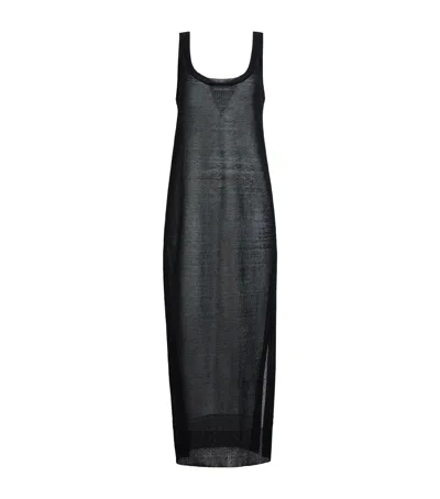 Alaïa Linen-silk Midi Slip Dress In Black