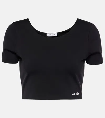 Alaïa Logo Crop Top In Black  