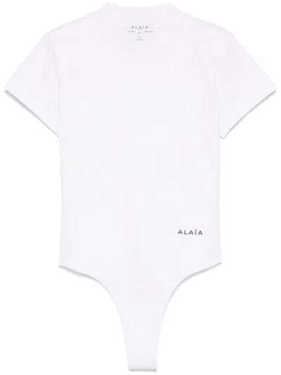 ALAÏA ALAIA LOGO-EMBROIDERED BODYSUIT T-SHIRT