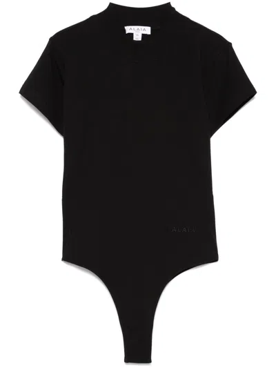 ALAÏA ALAIA LOGO-EMBROIDERED BODYSUIT T-SHIRT