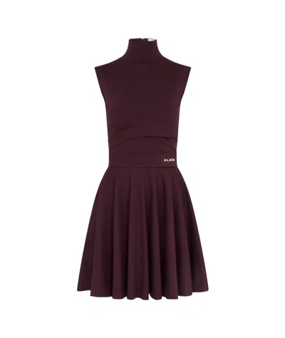 Alaïa Logo-embroidered Mock-neck Minidress In Black