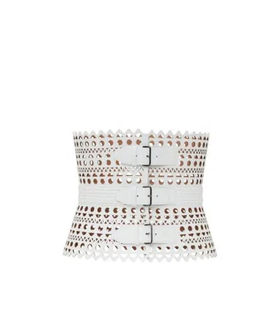 Alaïa Logo Hollowed-out Waist Belt In White
