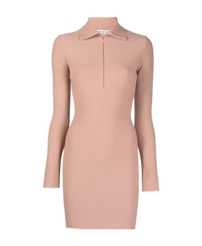 ALAÏA ALAÏA HALF ZIPPED LONG-SLEEVED MINI DRESS