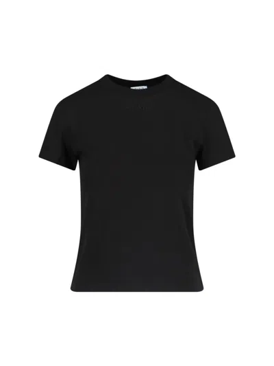 Alaïa Black Cotton T-shirt With Tone-on-tone Logo Embroidery