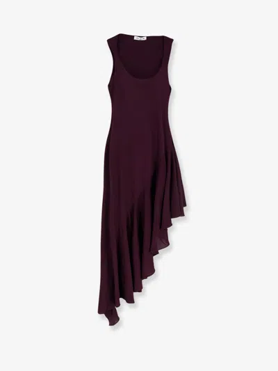 Alaïa Long Asymmetrical Viscose Dress In Purple