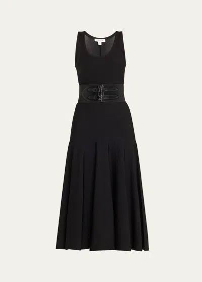 Alaïa Long Belted Knit Dress In Black