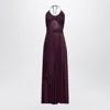 Alaïa Long Burgundy Draped Jersey Dress