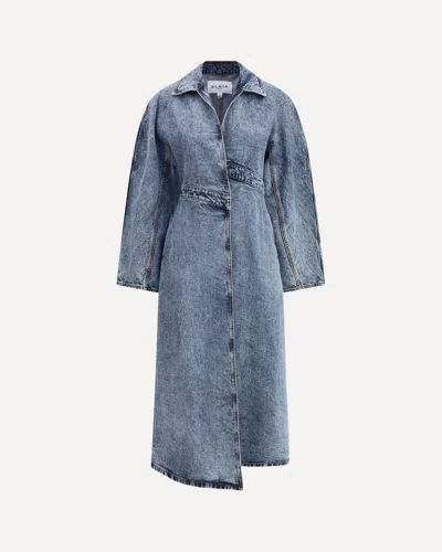 Alaïa Spiral Denim Trench In Bleu Neige