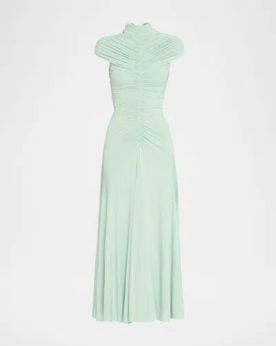 Alaïa Long High-neck Ruched Dress In Menthe Pastel