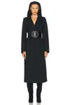 Alaïa Long Trench Coat With Leather Corset Belt In Noir