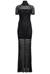 Alaïa Mock-neck Short-sleeve Sheer Lace Gown In Noir