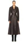 Alaïa Long Leather Coat In Brown