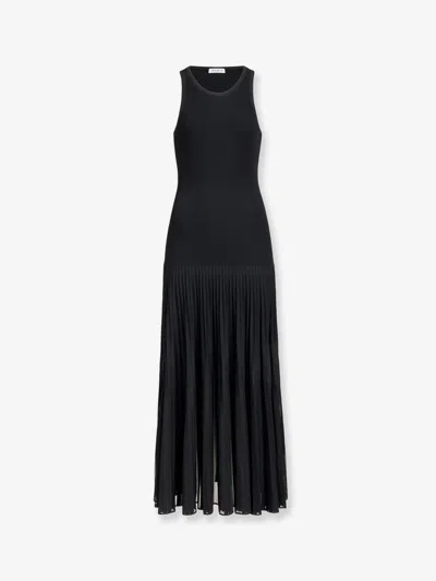 Alaïa Long Pleated Viscose Blend Dress In Black