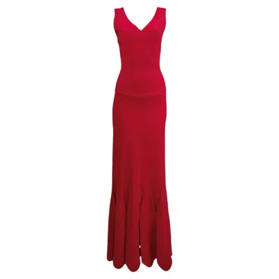 Pre-owned Alaïa Alaia Long Red Knit Dress