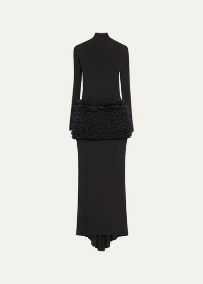 Alaïa Long Sheer Frill Waist Dress In Black