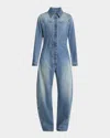 Alaïa Long-sleeve Barrel Wide-leg Denim Jumpsuit In Bleu Vintage