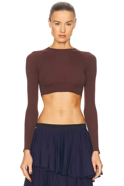 Alaïa Long Sleeve Crop Top In Brown