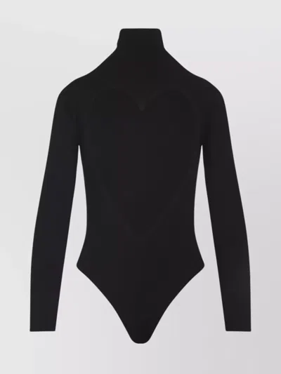 Alaïa Long Sleeve Heart Design Bodywear In Black