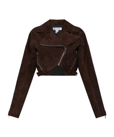 Alaïa Long Sleeve Leather Jacket In Brown
