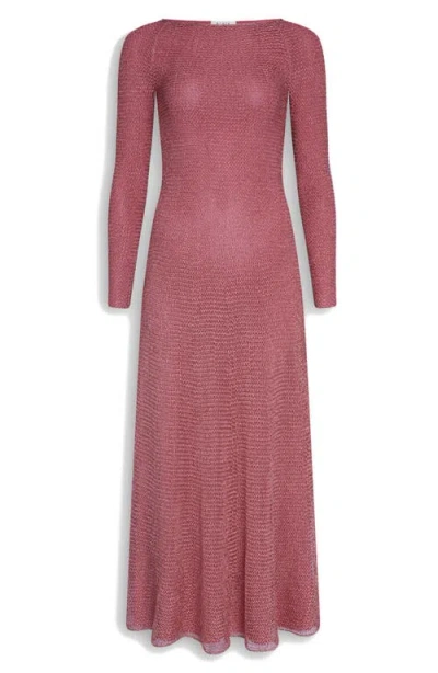 Alaïa Long Sleeve Open Knit Chain Mail Dress In Corail