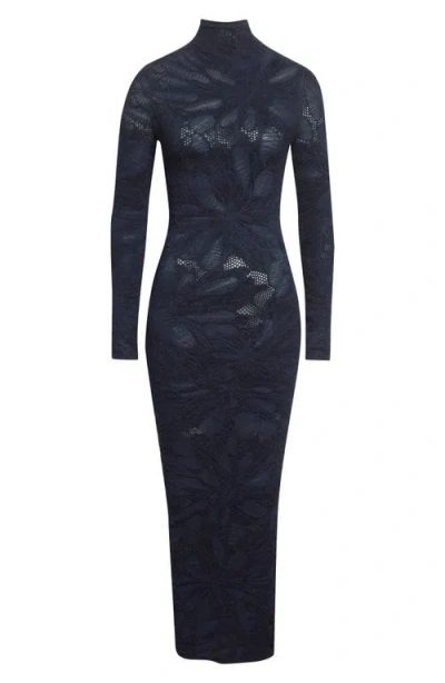 Alaïa Long Sleeve Openwork Dress In Blue