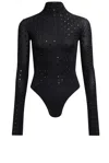 Alaïa Jersey Rhinestone-embellished Bodysuit In Noir