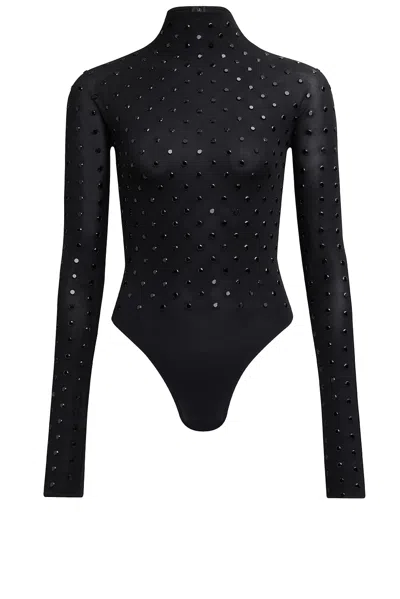 Alaïa Jersey Rhinestone-embellished Bodysuit In Black