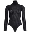 Alaïa Lace-knit High-neck Bodysuit In Noir