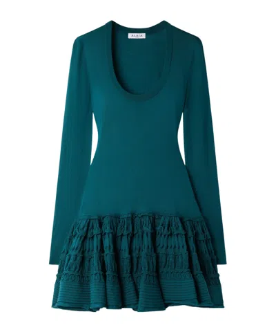 Alaïa Ruffled Wool-blend Mini Dress In Blue