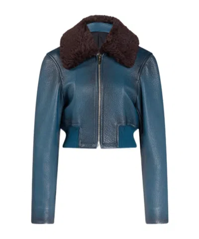 Alaïa Long-sleeved Leather Jacket In Blue