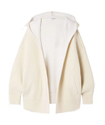 Alaïa Oversized Hooded Wool-blend Cardigan In Cream
