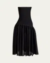 Alaïa Long Strapless Pleated Fit-flare Dress In Noir Alaia