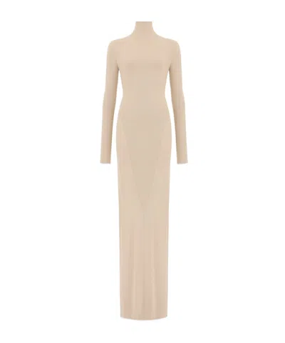 Alaïa Stretch-jersey Turtleneck Midi Dress In Neutral