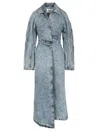 Alaïa Womens Spiral Two-slip-pockets Denim-blend Trench Coat Bleu Neige In Blue