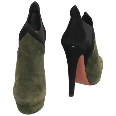 Pre-owned Alaïa Alaia Low Boots In Green And Black Suede Size 36fr