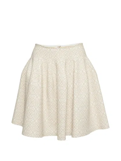 Pre-owned Alaïa Lurex Jacquard Flared Skirt In White