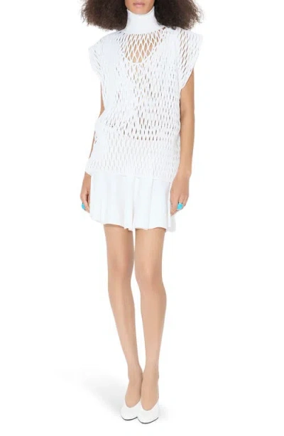 Alaïa Macramé Cap Sleeve Drop Waist Dress In White