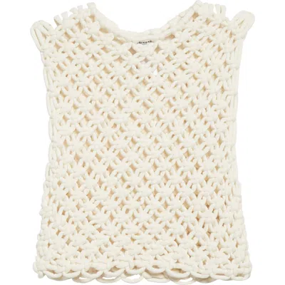 Alaïa Cropped Open-knit Cotton-blend Tank In Neutral