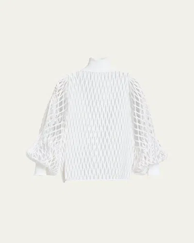 Alaïa Macrame Knit High-neck Sweater In Blanc