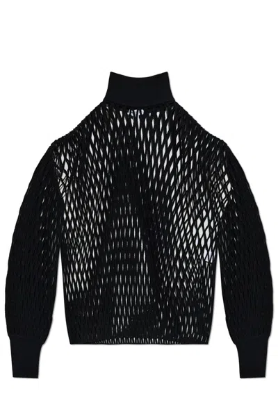 Alaïa Black Macramé Knit Loose Turtleneck