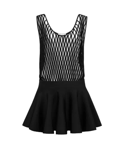 ALAÏA MACRAMÉ KNIT SKATER DRESS