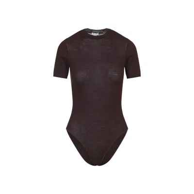 ALAÏA MAROON SHEER WOOL KNIT BODYSUIT