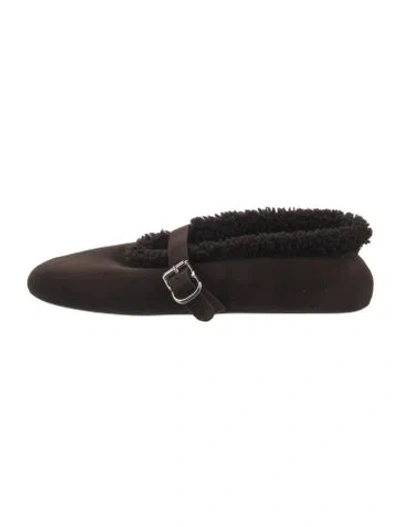 Pre-owned Alaïa Mary Jane Suede Slingback Flats In Brown