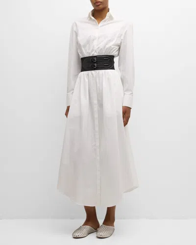 ALAÏA MAXI BUTTON-FRONT SHIRTDRESS WITH LEATHER BELT