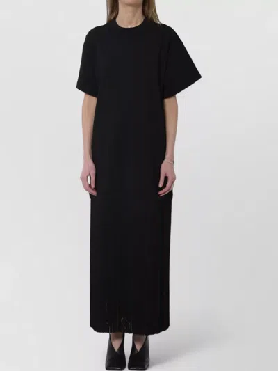Alaïa Maxi Jersey Dress Fringed Hem T Shirt In Black