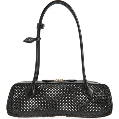 Alaïa Le Teckel Medium Woven Leather Shoulder Bag In Black