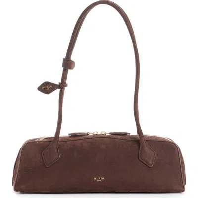 Alaïa Medium Le Teckel Suede East/west Shouder Bag In Brown